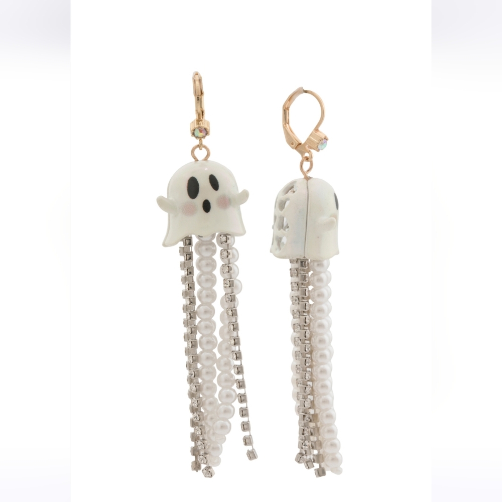 Brand New Betsey Johnson Halloween Glow in the Dark Ghost Drop Earrings Pearls